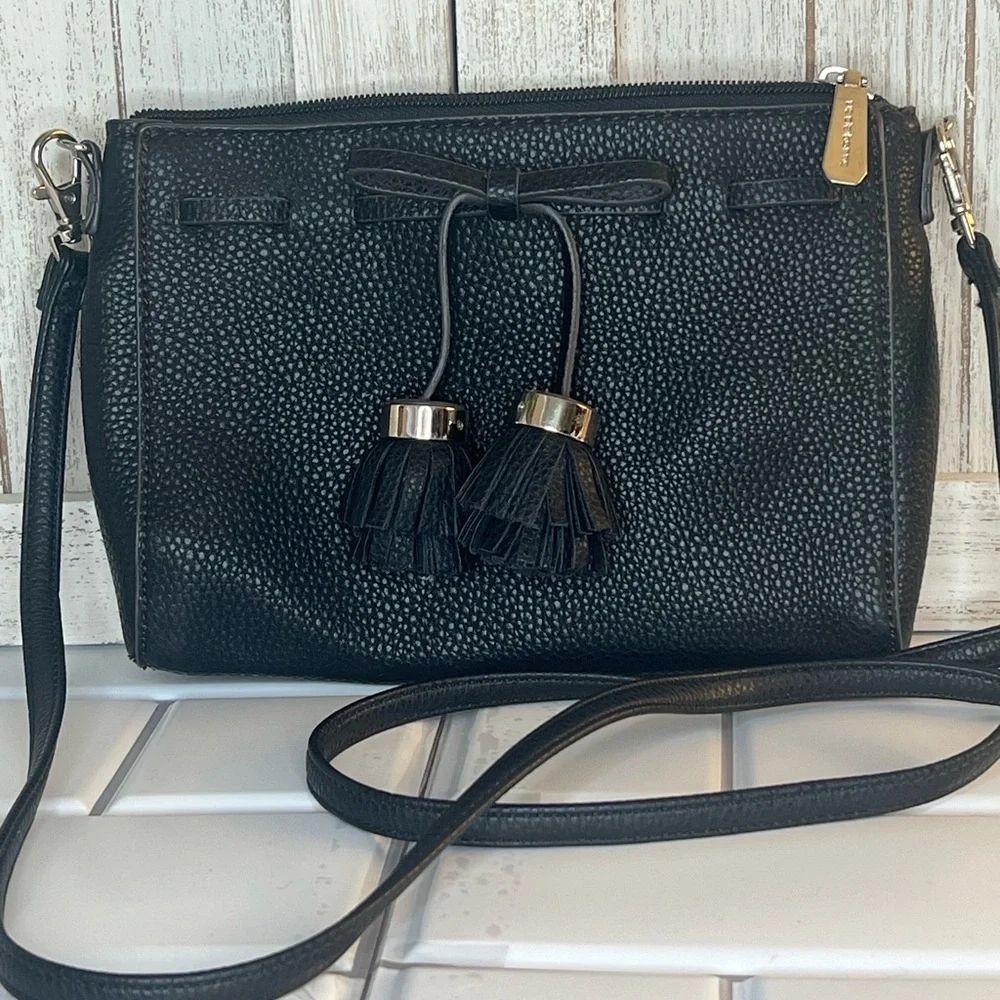 Liz Claiborne Black Textured Leather Crossbody Bag